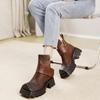 Johnature Genuine Leather Square Toe Short Boots Retro Thick Sole Thick Heels Women's Shoes
