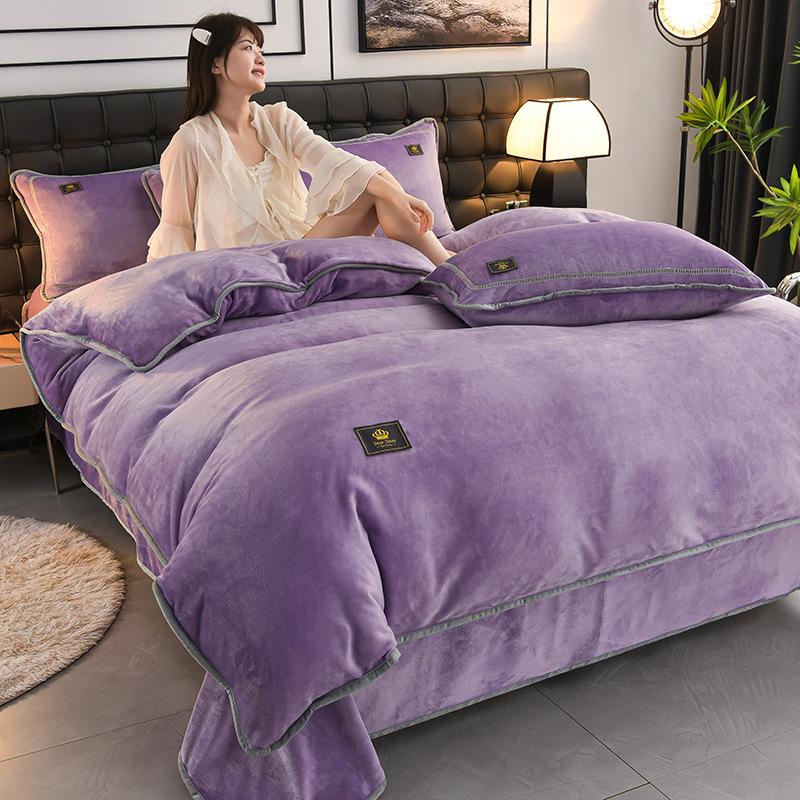 Light Luxury Thickened Milk Fleece Four-piece Winter Fleece Coral Fleece Quilt Cover Bedding 1.5m 4pcs 2x2.3&set