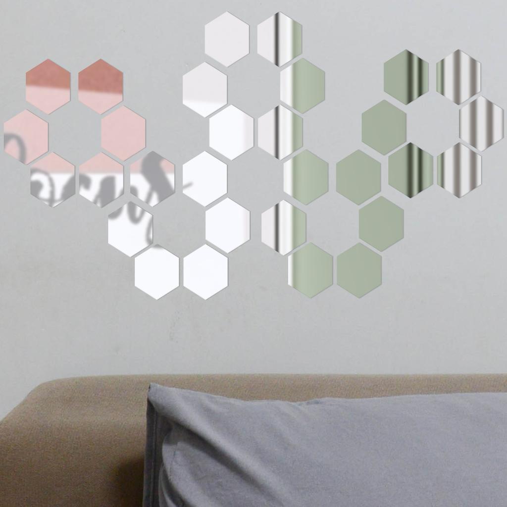 48PCS Hexagon Acrylic Mirror Wall Sticker Self-adhesive Removable Hexagon Decals Mirror Wall Home Room Decoration Mirror