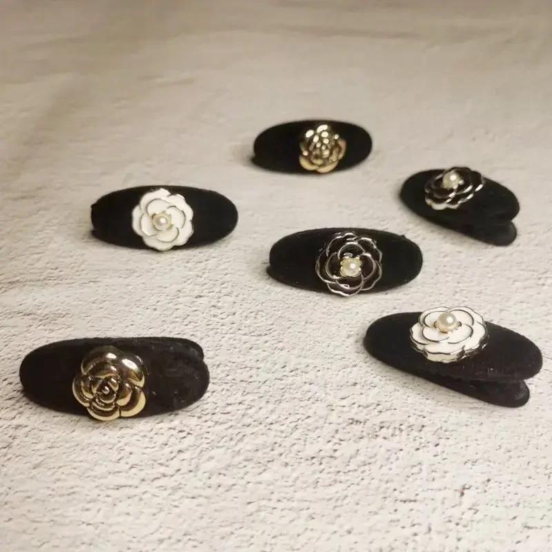 Vintage Camellia Mini Clip French Flocking Small Edge Hairpin Plant Flower Hairpin Korean Girls Hairpin Accessories