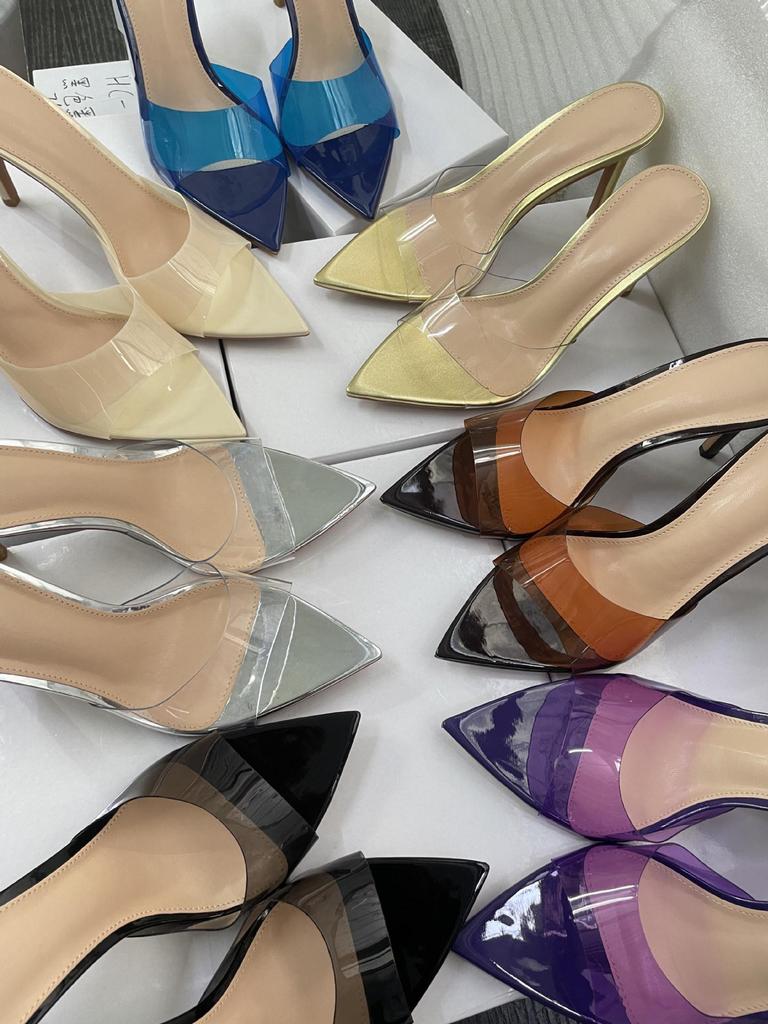 YX Women's 2026 Summer Transparent High Heel Slides - Stiletto Pointed Open Toe with Single Strap
