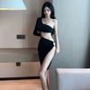 Spring and Autumn Sexy Spice Girls Fashion Dress High Split Legs Skinny Hollow Waist Irregular Medium and Long Dress