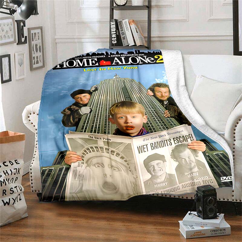 Home‑Alone Movie Print Flannel Blanket Soft Warm Throw For Bedroom Sofa Indoor Xmas Home Decor Holiday Movie Fan Birthday Gift
