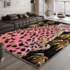 Luxurious Leopard Print Area Mat Pink Black Design Golden Accents Machine Washable Large Rectangular Mat Living Room Office