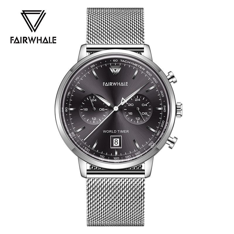 Mark Fairwhale Men's Quartz Watch Blue Dial Luminous Hands Stainless Steel Milanese Band Waterproof Business Wristwatch for Men