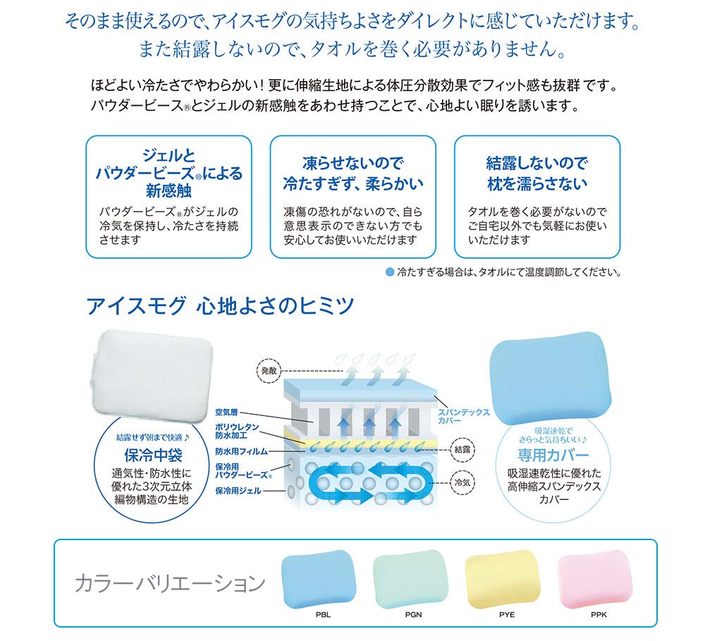 MOGU Ice Mog Pillow, Made In Japan, This Bead Cushion Compatible with Your Body's Needs, Made with Powder Beads, Durable, Compact (Approx.
