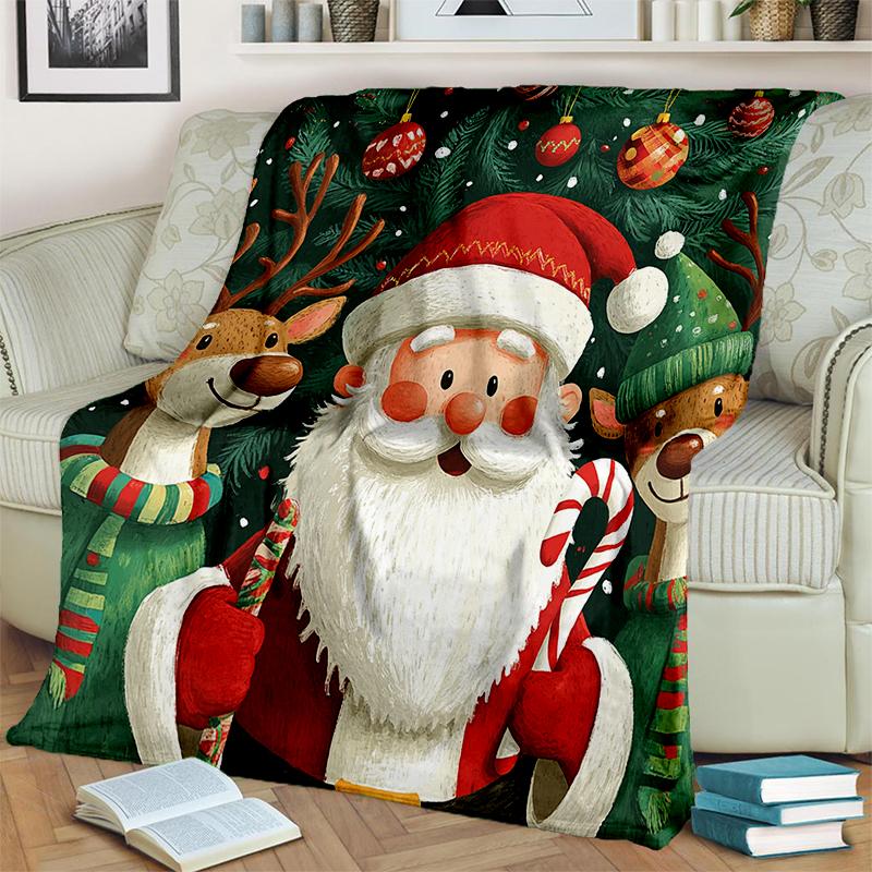 Cartoon Merry Christmas Santa Claus Christmas Tree Festival Gift Blanket,Soft Throw Blanket for Home Bedroom Bed Sofa Cover Kid