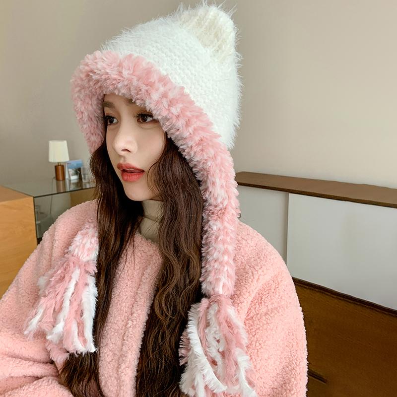 New Winter Windproof Warm Cute Bear Ear Knit Hat With Soft Ear Protection