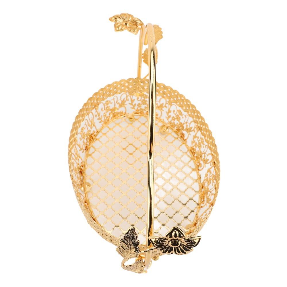 With Handle Metal Fruit Tray Hollow Carved Decorative Fruit Basket Wedding Centerpiece