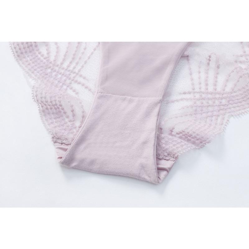 Women Sexy French Style Sheer Mesh Lace Low Waist Breathable Cotton Crotch Solid Panty