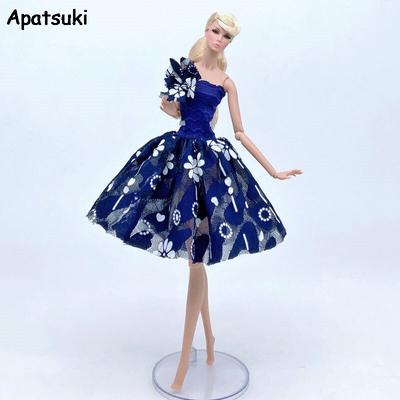 Blue Floral Flower Fashion Doll Tutu Dress For Barbie Doll Outfits Clothes Party Gown 1/6 Doll Accessories Toys For Children