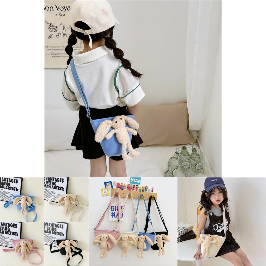 Adorable Korean Style Children's Bear Crossbody Bag Cute Canvas Purse For Girls