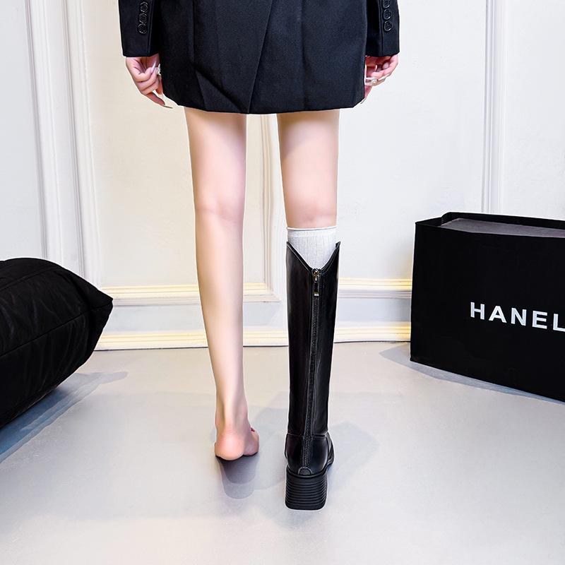 

Женские ботинки-жокеи больших размеров 2025 с широким голенищем, V-образным вырезом, стрейч, на массивном каблуке, с квадратным носком, до середины голени 39