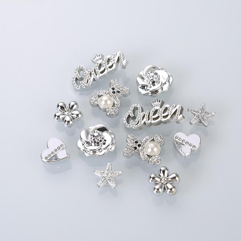 Silver Texture Pearl Shoe Flower Buckle - Detachable DIY Shoe Accessory