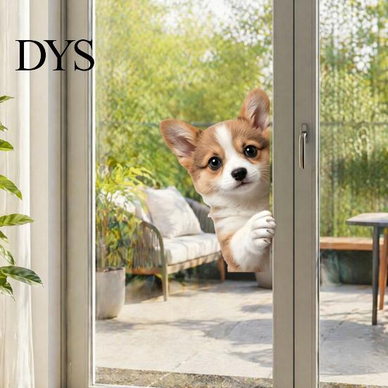 Easy to Apply Glass Stickers Cute Peeking Animal Static Window Clings, Cartoon Cat Dog Wall Stickers, Waterproof Holiday Party Decorations Removable