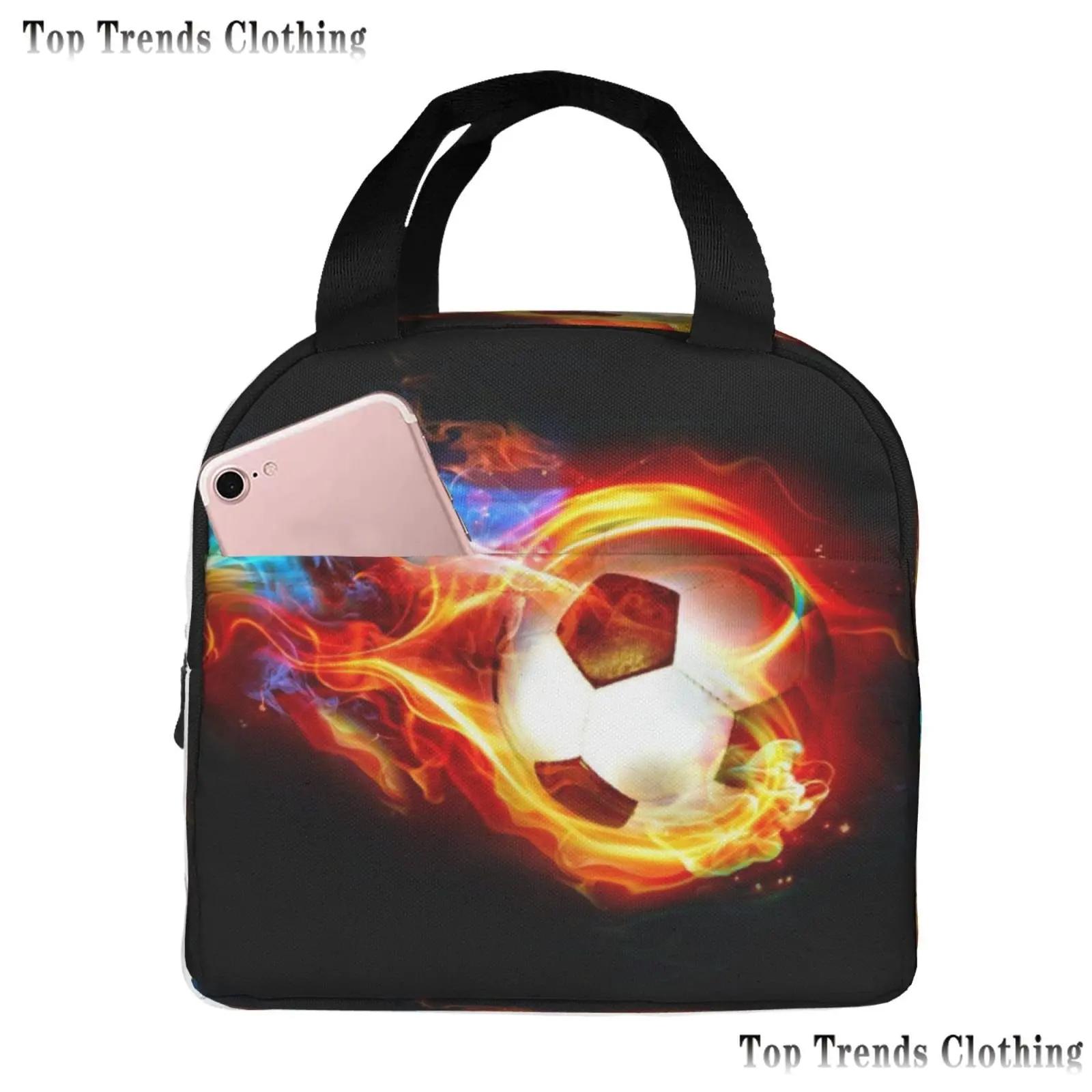 

Футбольный мяч Flames термоизолированная сумка для обеда для мужчин футбольный спортивный портативный ланч-бокс для школы путешествия коробка для хранения еды 22x20x13CM бежевый