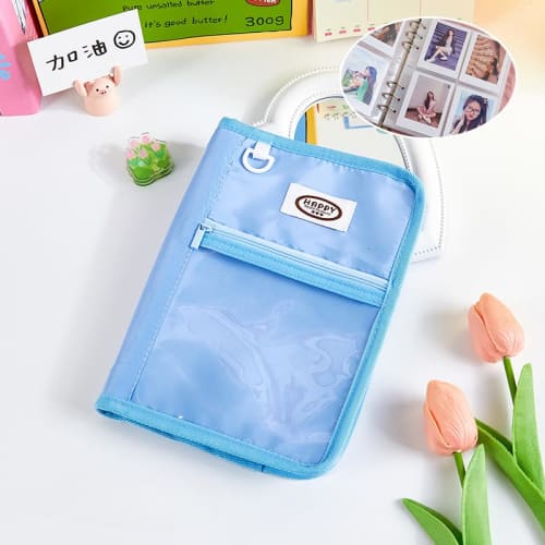 TAKEY Card File, Cute Trading Card Case with Clear Window, Perfect for Korean Idol Cards, Photos, and More, Perfect As a Gift with Accessories (Pink [