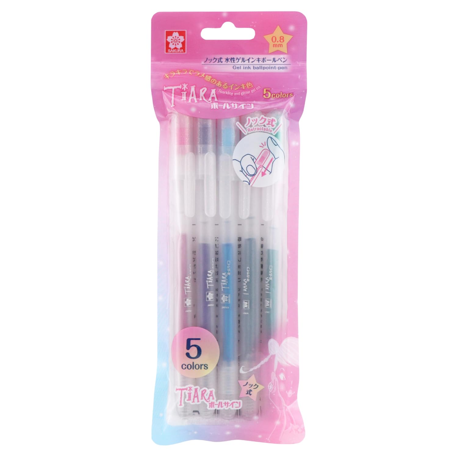 

Шариковая ручка Sakura Ballpoint Tiara 5, Цветные, на водной основе Cray-Pas, Нажимной механизм, 0,8 мм, Цвета, GBRA208TZ-5