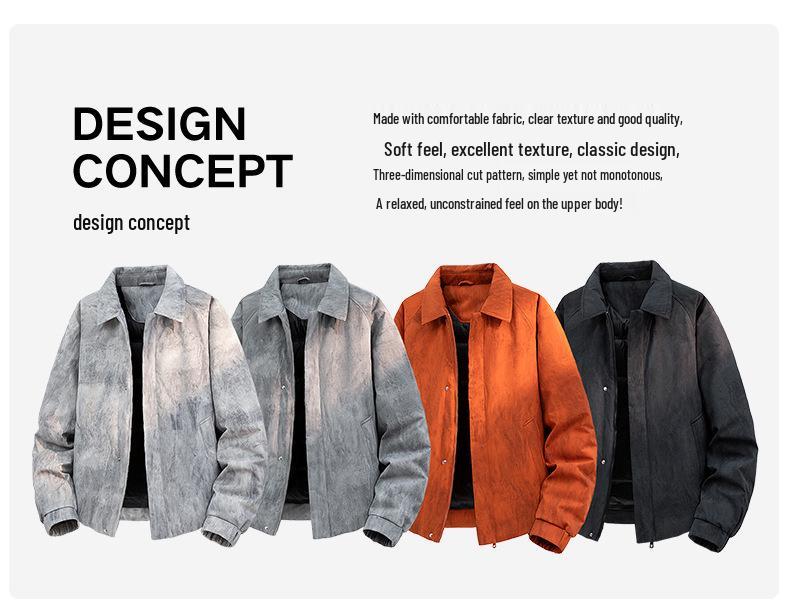 Men's Retro Leather Down Jacket with Lapel - Loose Fit, Solid Color, Plus Size, Trendy Style