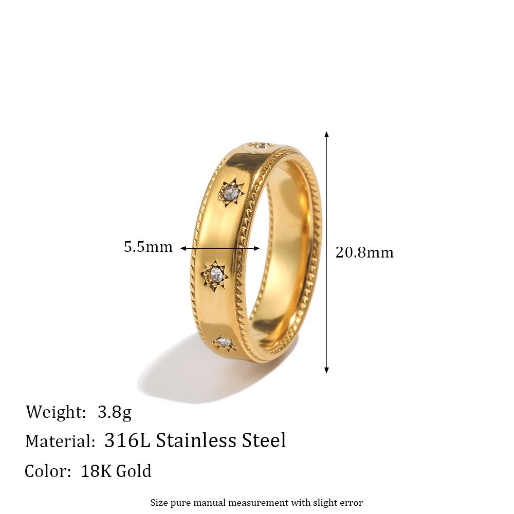 La.Muses Ripple Edged Octagonal Cubic Zircon Pattern Stainless Steel Women's Rings Waterproof Daily High-end Jewelry Accessories