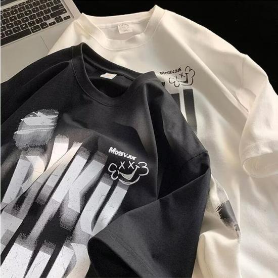 Men Short Sleeve T-Shirts Letter Graphic Print Fashion Brand Tees for Men Men Clothing Casual Tee Man Summer Korean Retro Tops For