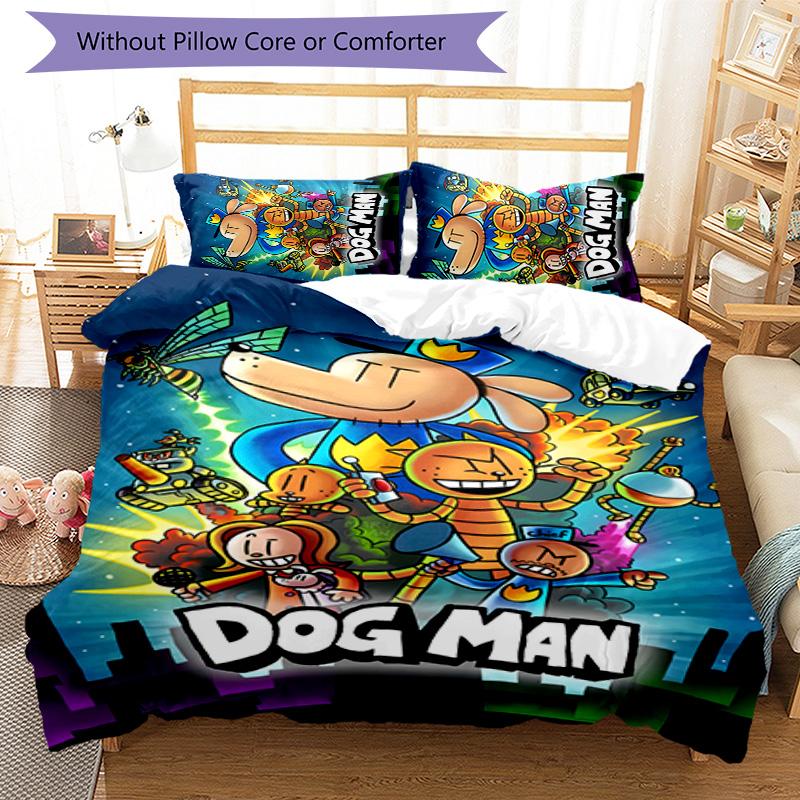 Dog Man 3pcs Bedding Set Duvet Cover Closure Includes 1 Duvet Cover & 2 Pillowcases for All Seasons Bedroom Home Dorm Decor
