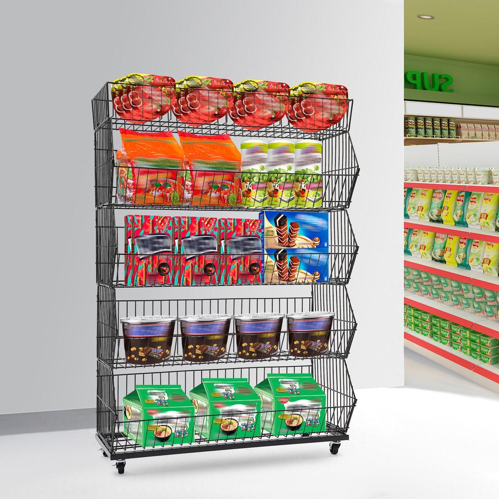 5 Tier Iron Retail Display Rack with Wheels, Freestanding Store Merchandiser (90x43x136cm), Home Organization & Retail Storage