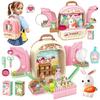 Pet Carrier Backpack 3-in-1 Pet Care Playset, Pretend Play Rabbit Toy Set with Hair Dryer & Accessories for Girls Ages 3+ Easter