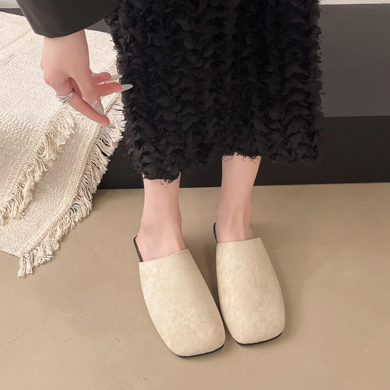 2025 Spring and Summer New Fashion Simple Korean Version of Baotou Half Slippers Women Wear A Lazy Slip-on Flat Muller Slippers