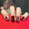 24Pcs Red Sweetheart White Checkerboard Press On Nails Removable Fake Nail Tips Art Acrylic Manicure