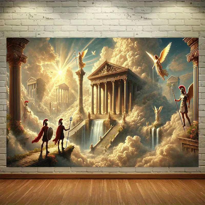 2D Ancient Olympus Backdrop Greek Mythology Angel Warrior Party Background 47.2x31.5inch/120*80cm