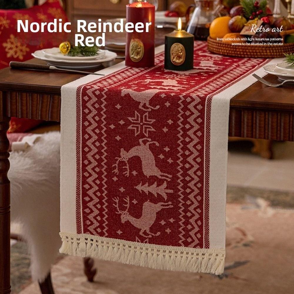 Rectangle Christmas Table Runner Red Thickened Elks Tablecloth Washable Long Xmas Desktop Decoration Festival Party Supplies