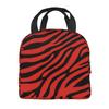 Red Tiger Stripe Print Lunch Bag Waterproof Insulated Canvas Cooler Bag Thermal Cold Food Picnic Travel Tote for Women Children