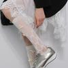Mesh Bowknot Calf Stockings for Women Vintage Solid Color Summer Breathable Long Socks Sweet Girls Knee High Fishnet Pile Socks
