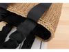 Women's Casual Beach Tote: Solid Color Handheld Paper Rope Bag with Ribbon Handle