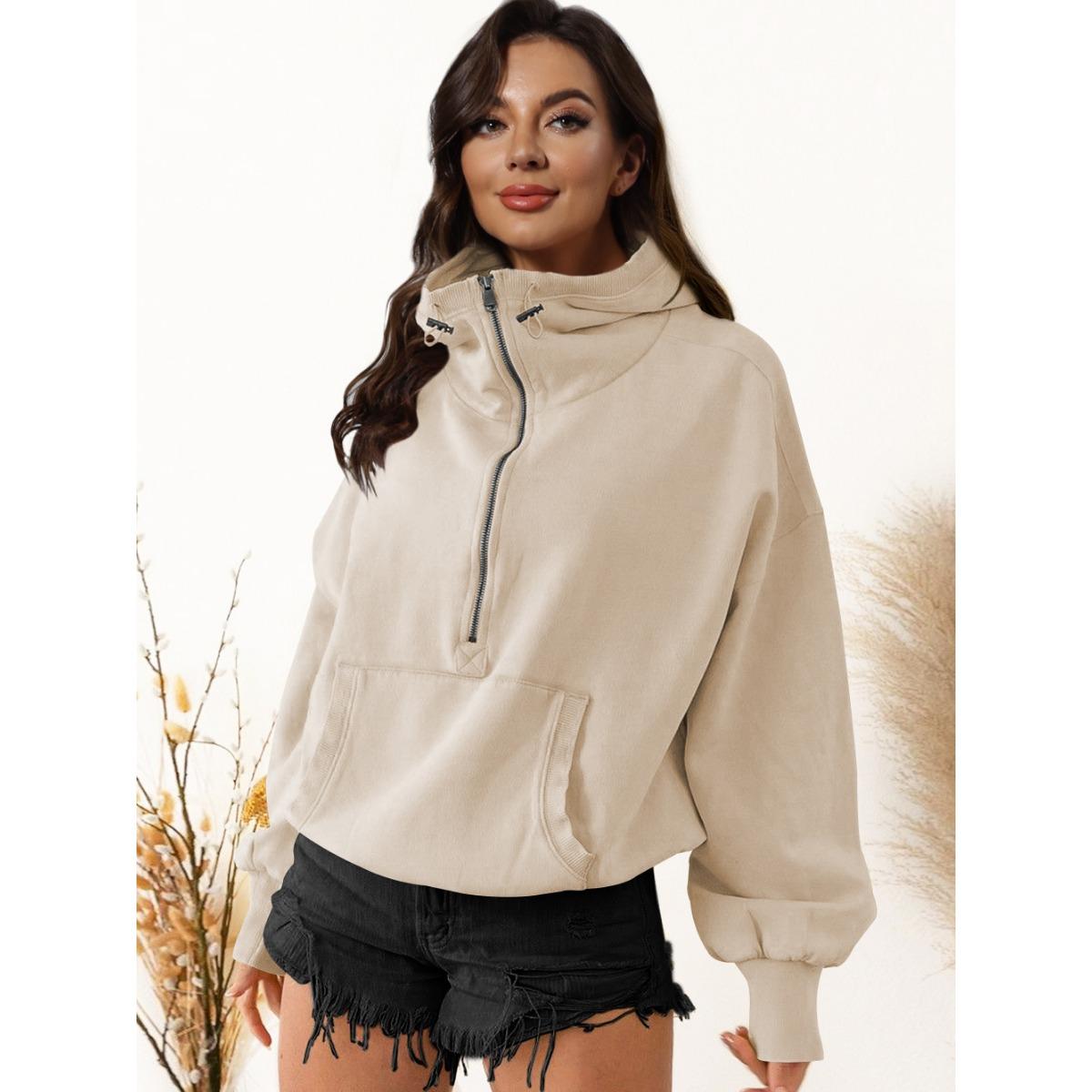 

New Arrival Women s Zip-up Drawstring Hoodie, Long Sleeve Hooded Sweatshirt Jacket, European American Casual Streetwear Outerwear L