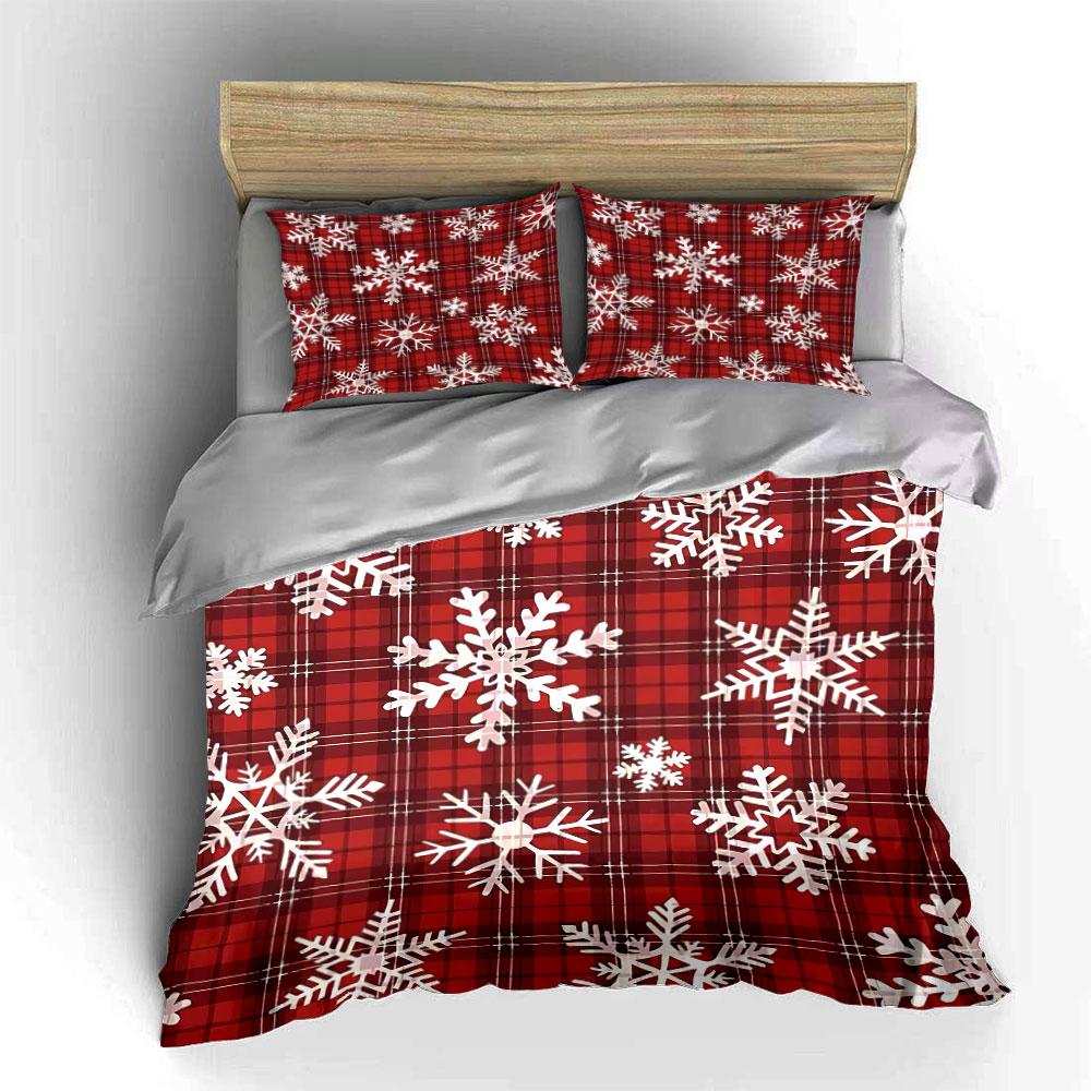Red Plaid Snowflake Pattern Bedding Duvet Cover Set Duvet Cover Pillowcases (1*Duvet Cover 2*Pillowcases, without duvet insert)