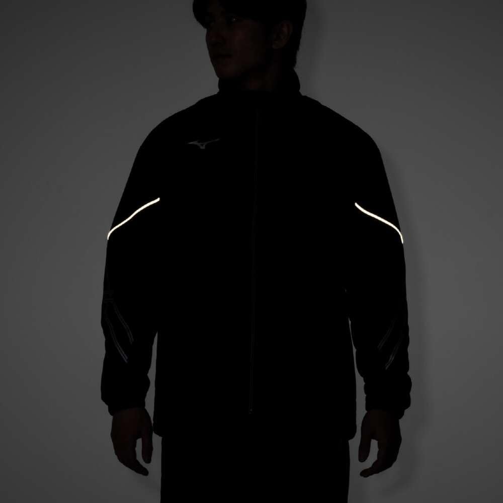 Mizuno Breath Thermo Training Warmer Jacket with and Windproof Deep Navy and Silver MC-LINE Wear, Moisture-Wicking, Heat-Generating, Water-Repellent,
