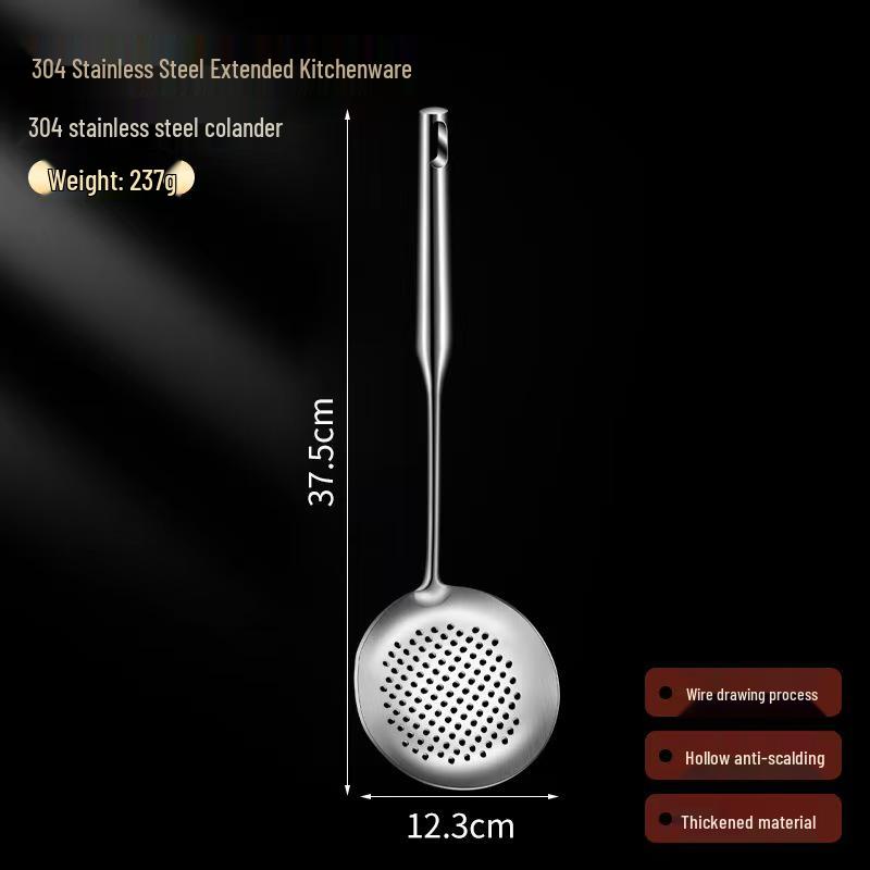 304 Stainless Steel Kitchen Utensil Set: Hollow Handle Spatula, Frying Pan Spatula, Flour Sieve, Soup Ladle, Hot Pot Ladle, Slotted Spoon.