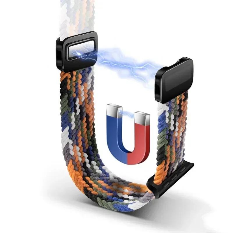 Nylon Band For Apple Watch Strap 44mm 40mm 45mm 46mm 49mm 41mm 38 Magnetic Braided Bracelet iWatch Series Se 7 6 8 9 10 Ultra 2