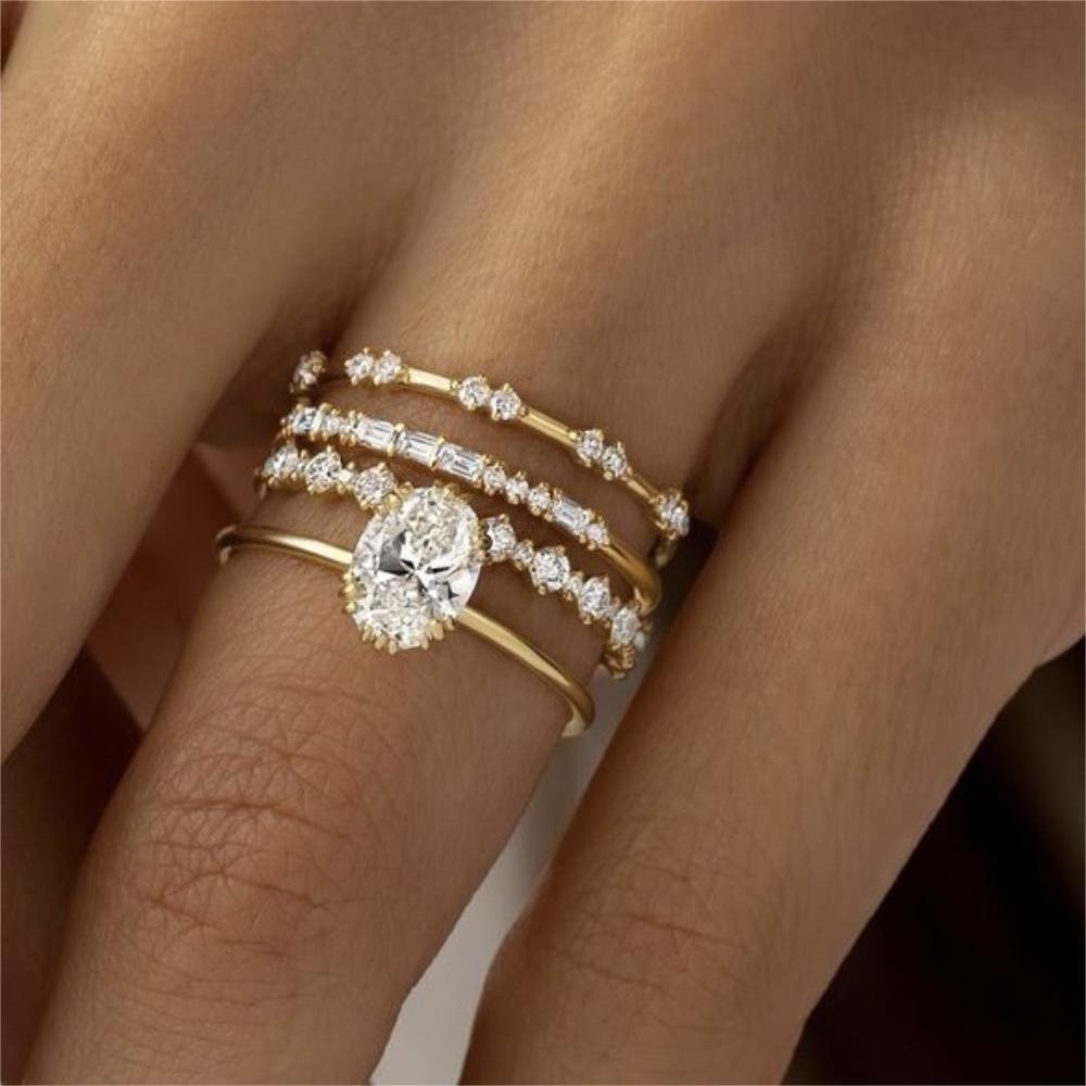 Sanjie Wish Luxury Zircon Flower Jewelry Set: European & American Style Engagement and Anniversary Rings (4-Piece)
