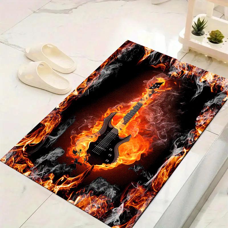 Fire Guitar Carpet Rug for Living Room Bedroom Home Sofa Decoration,Kids play Non-slip Floor Mat
