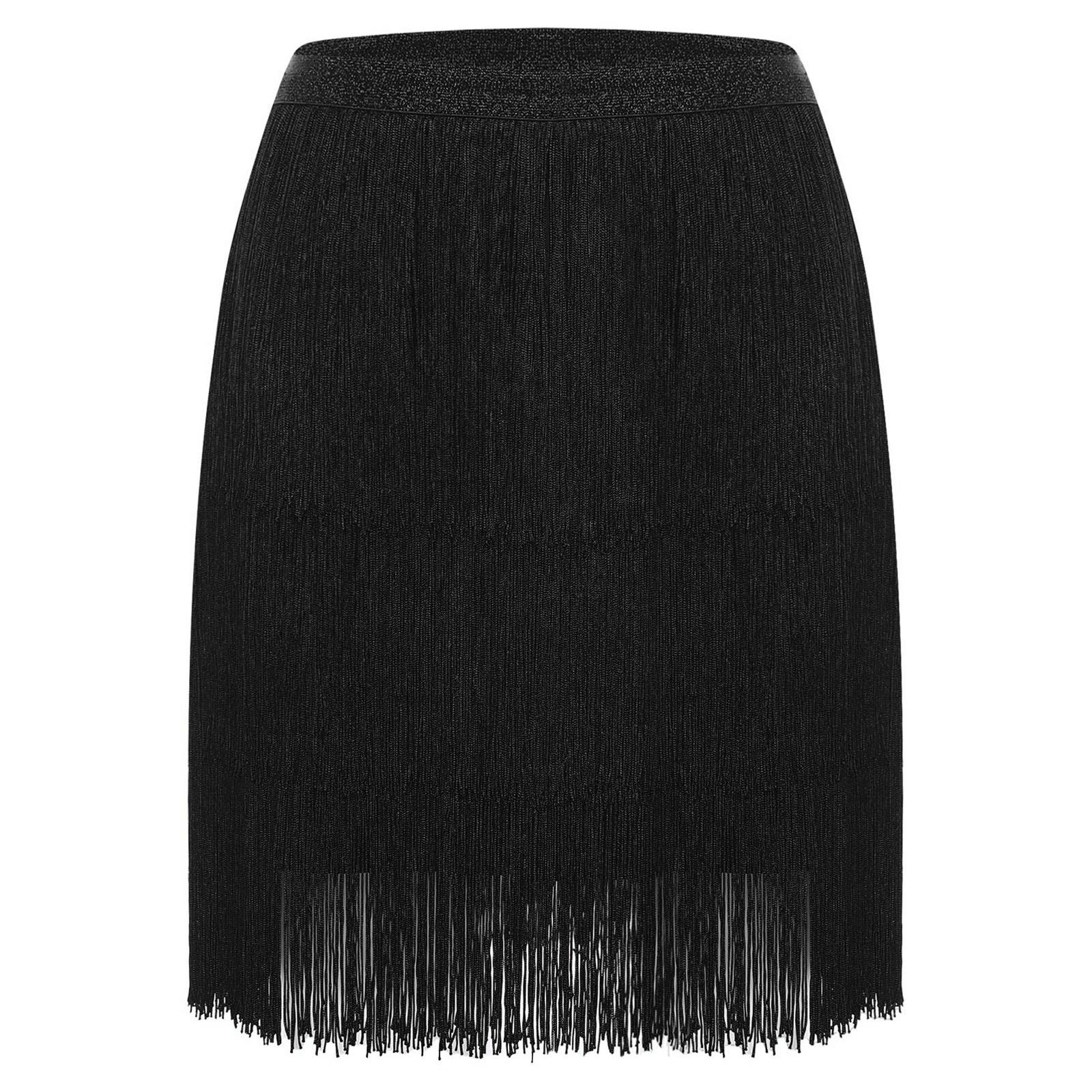 

Жіноча латиноамериканська танцювальна спідниця Еластична талія Багаторівневі рюші Деталь з китицями Костюм для сценічних виступів Сальса Танго XL чорний