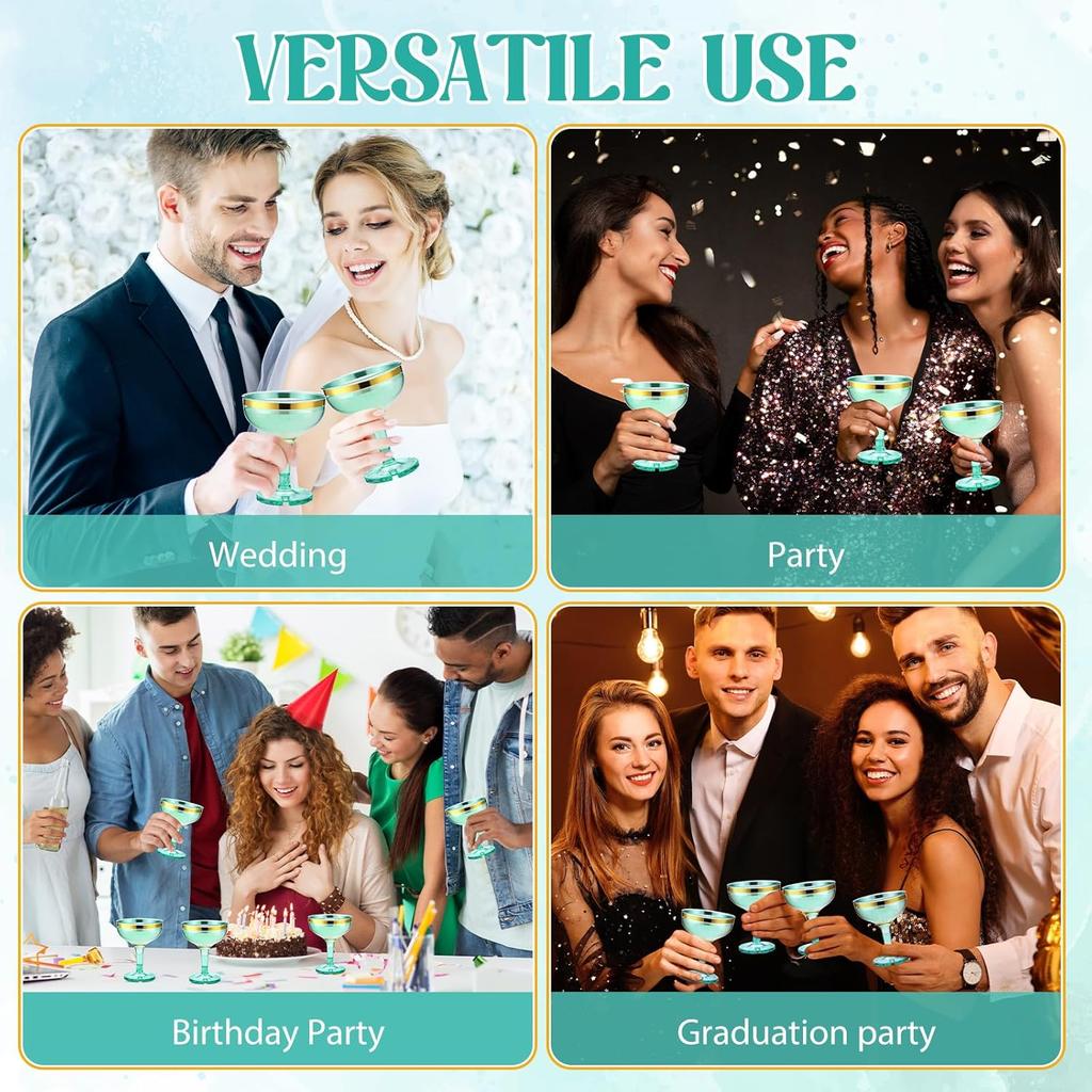 30 Pcs Sage Green 5 oz Plastic Champagne Glasses - Disposable Stackable Stemmed Martini Coupe for Wedding Birthday Halloween Par