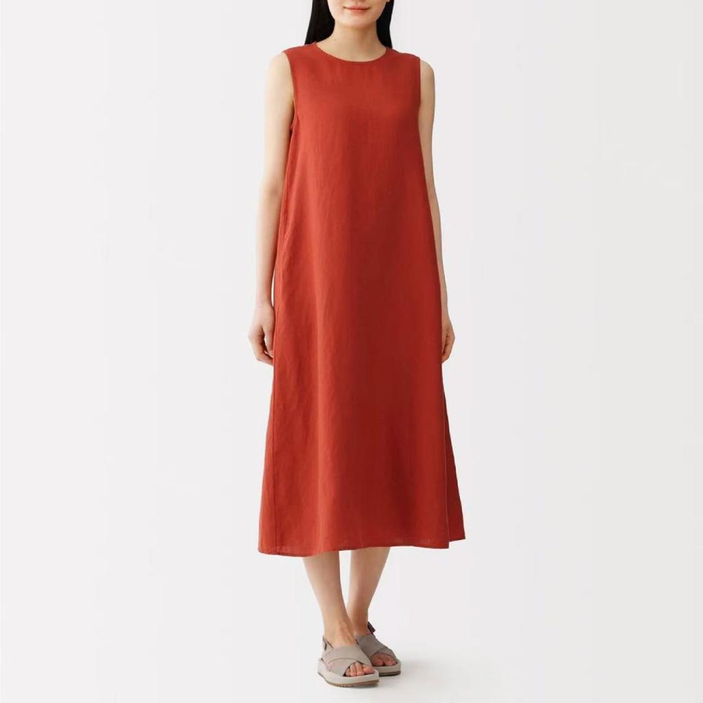 Women's O Neck Sleeveless A-Line Midi Dresses Loose Fit Casual Summer Long Dresses