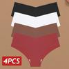 4PCS Women Seamless Briefs Sexy V-Waist Underwear 10 Solid Colors Ice Silk No Trace Panties Female Breathable Intimates Lingerie