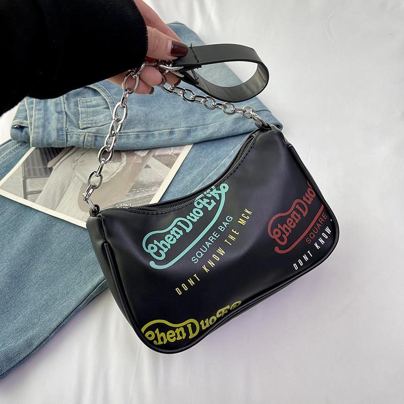 Fashionable 2023 Women s Shoulder Bag Trendy Pu Leather Printed Handbag чёрный