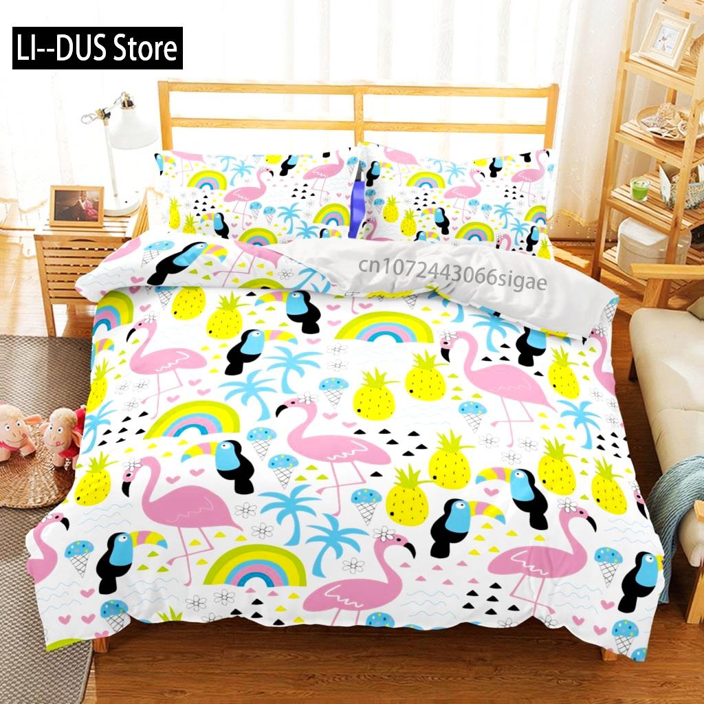 Rosa Flamingo Bettwäsche Set Einzelbett Twin Full Queen King Size Flamingo Bett Set Aldult Kinder Schlafzimmer Bettbezug Sets 3D Druck 012