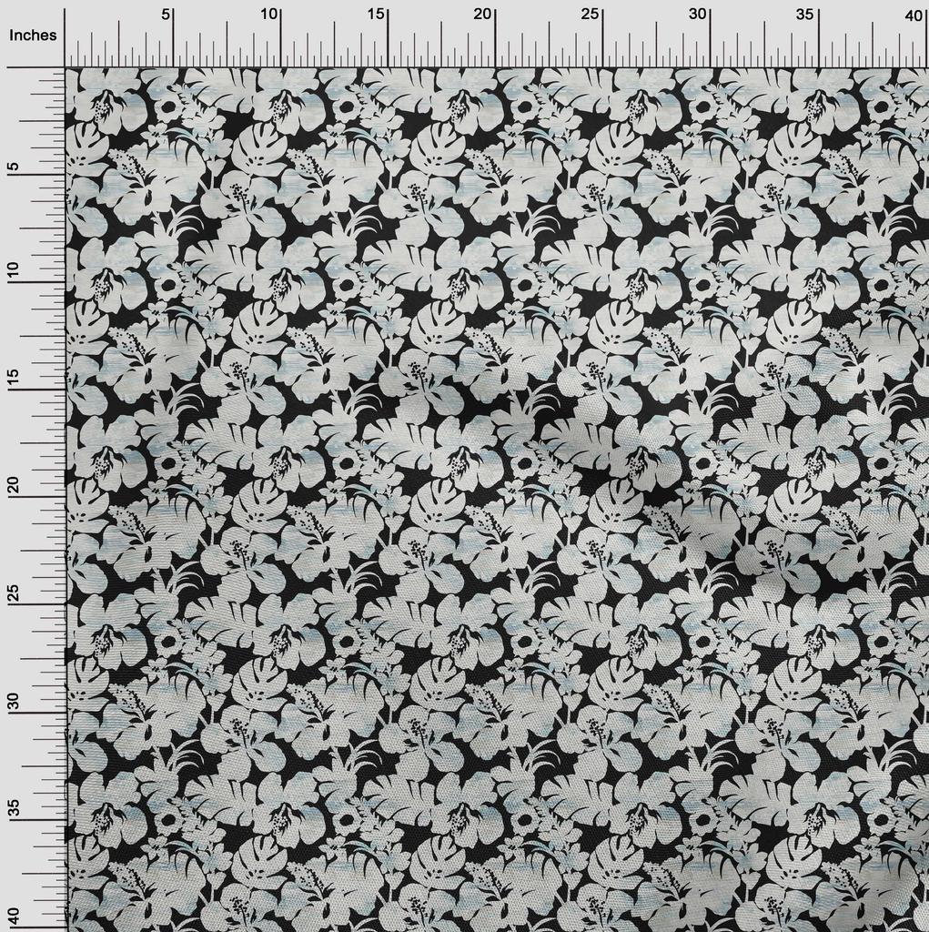 oneOone Georgette Viscose Black Fabric Floral & Leaves Dress Material Fabric Print Fabric By The Yard 42 Inch