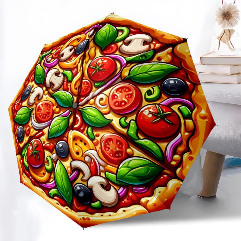 1pc Pizza Print Automatic Open/Close Umbrella, Compact Travel Umbrella, 8-Rib Sturdy Frame - Ideal Gift for Friends Yy251118088